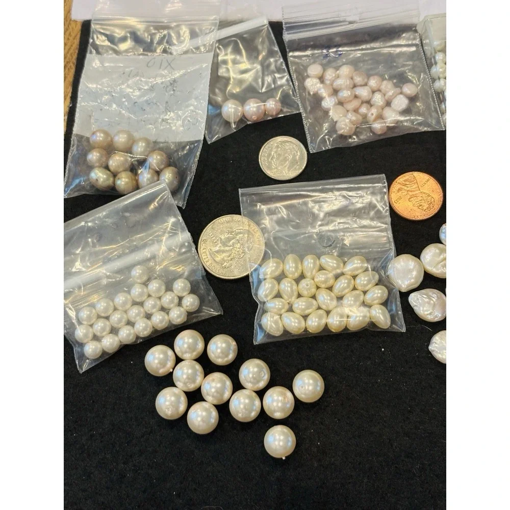 Lot Of Pearls Jewelry Making Pre Drilled Pink Iridescent, Freshwater Black Gray